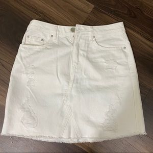 H&M White Denim Distressed Skirt